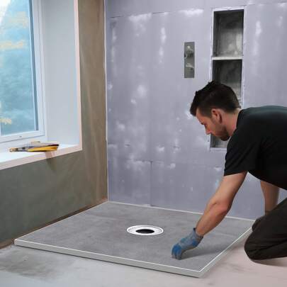 Shower Curb Kit, 60"X38"/  36"X36"/48"X72"/ 72"X72" Shower Pan Kit With 6.3" Offset Drain Or Central Drain, Lightweight EPS Shower Installation Kits With 2 Waterproof Cloths, Shower Pan Slope Sticks Fit For Bathroom
