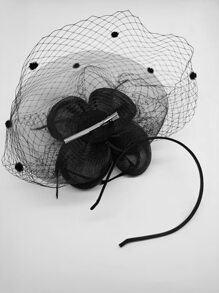 1顶黑色头饰帽，20年代/50年代风格小圆帽，茶会头饰带面纱，适合女孩和女士在万圣节佩戴 - 黑色 - 查看 3