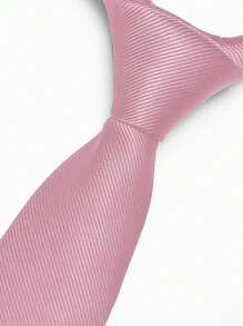 Premium Solid Plain Striped Slim Twill Tie - Pink - View 1