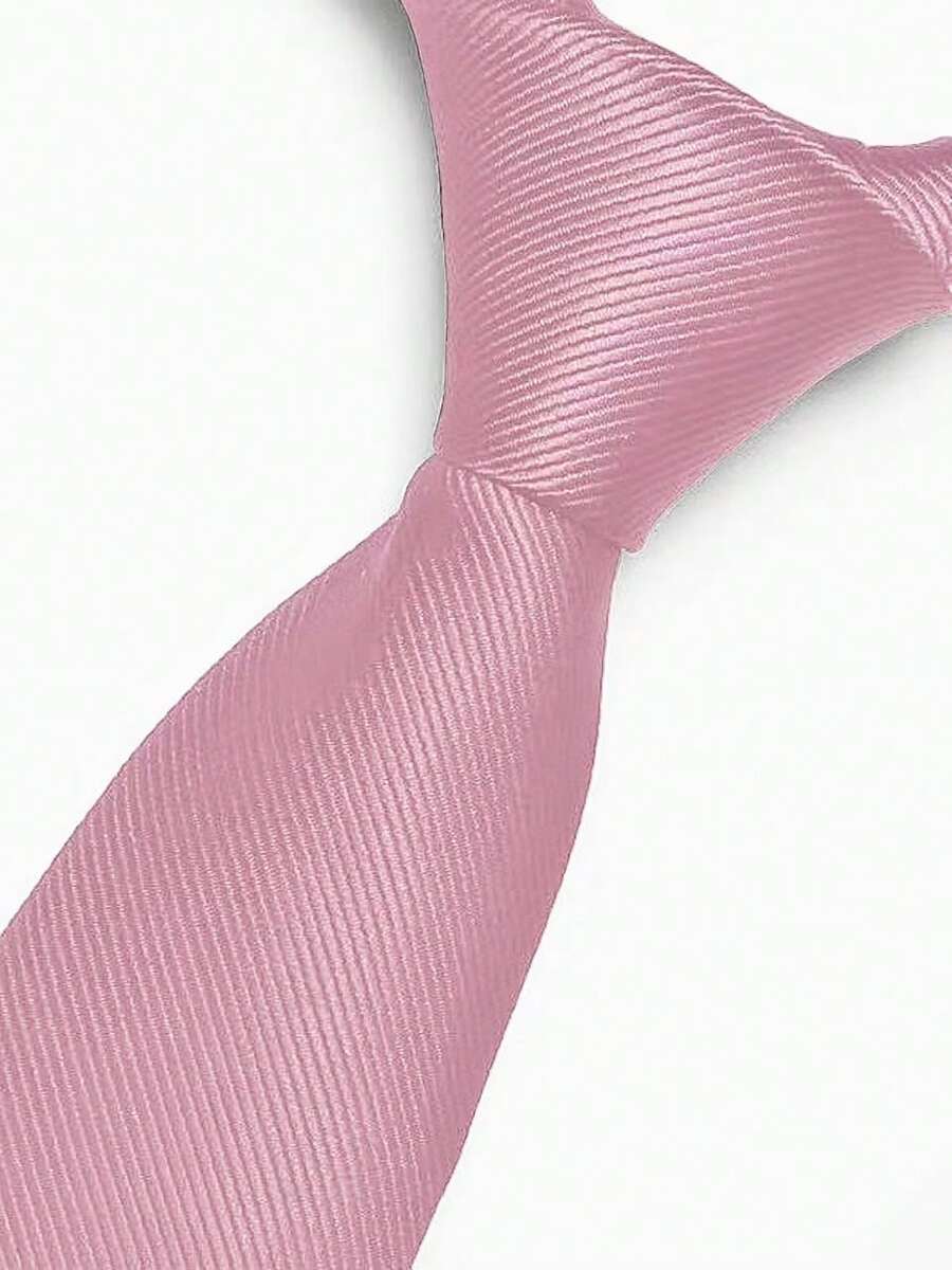 Premium Solid Plain Striped Slim Twill Tie - Pink - View 1