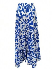 Women's Allover Print Pleated Elastic Waist Casual Mini Skirt