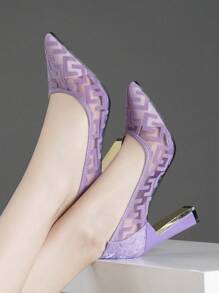 Tacones de aguja con malla para mujer, elegantes, Otoño/Invierno 2025 - Lila Púrpura - Ver 4