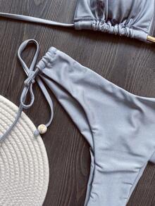 Solid Color Minimalist Bikini Set, Suitable For Holiday Beach
