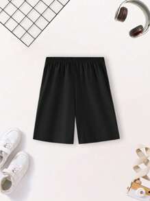 2PCS Young Girl Slogan Printe Shorts Outfit Set Summer Crew Neck T-Shirt & Shorts Soft Tee And Sport Shorts Set For Girl