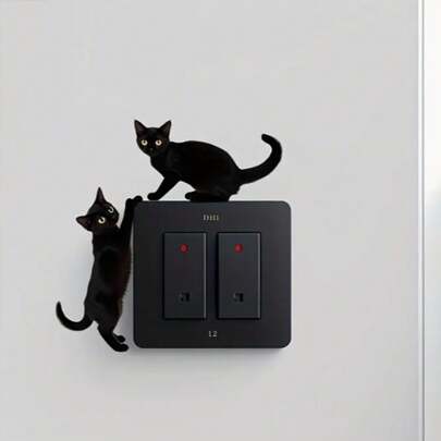 1個/3個/5個 クラシックな黒猫スイッチステッカー、取り外し可能な自己接着性ウォールデカール、バスルーム、寝室、リビングルームの装飾に適し、簡単に掃除できる、ホームデコレーションアクセサリー