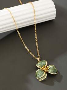 1pc Romantic Dreamy Green Flower Pendant Necklace, Spring/Summer Beach Holiday Style For Women