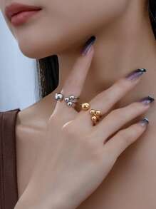 1 件时尚简约优雅百搭几何金属珠戒指，适合日常佩戴