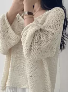 EAVA Sweet Design, Lightweight V-Neck Lace-Up, Purely Sensual Long-Sleeve Knit, Women's Cover-Up Top