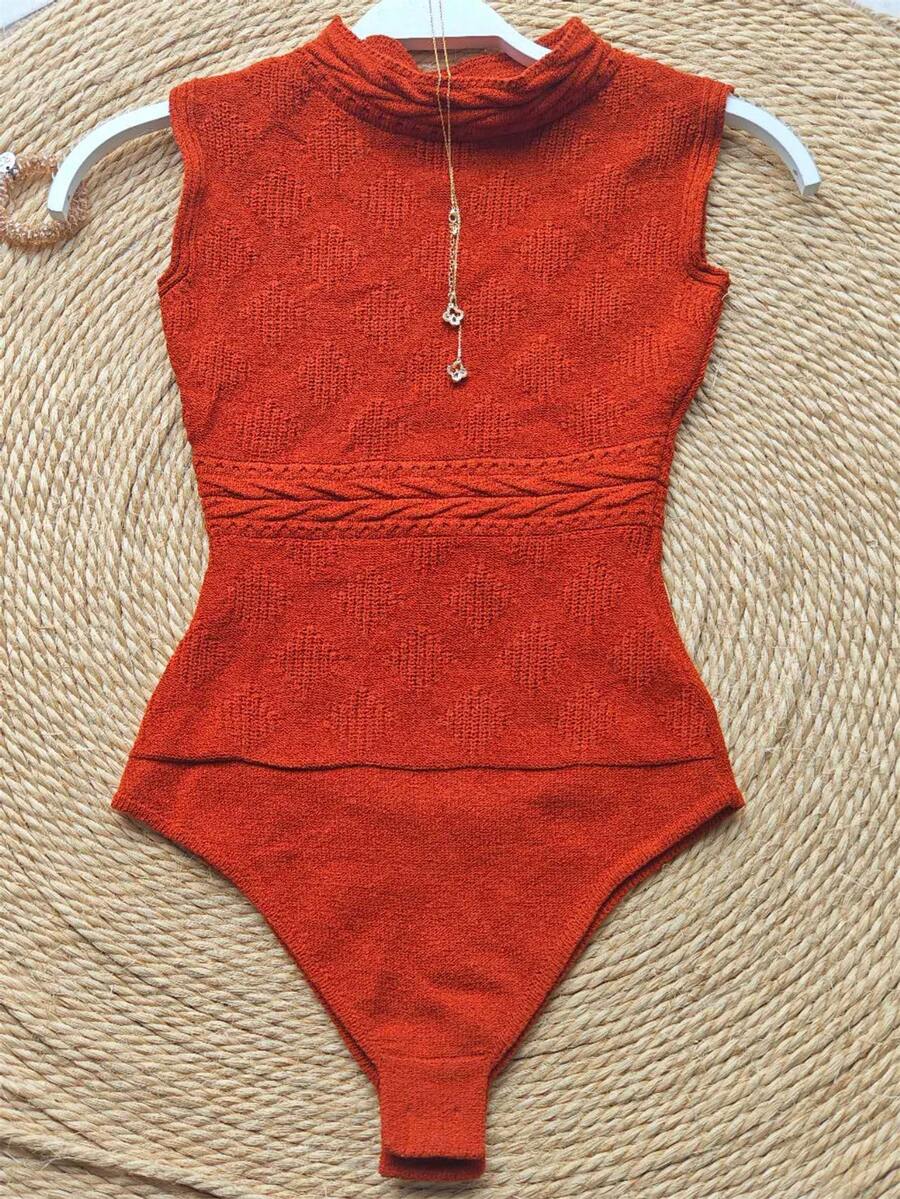 Body Modal Gola Flores Coleção Novo De Verão Moda Feminina Estilo Fashion - Caramelo - Visão 1