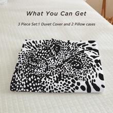 Set de funda nórdica de 3 piezas con estampado de leopardo en blanco y negro, suave y cómodo, estilo moderno, de poliéster, lavable a máquina, transpirable, impresión digital, sin relleno, incluye 1 funda nórdica y 2 fundas de almohada, para decoración de dormitorio y habitación universitaria - Multicolor - Ver 5