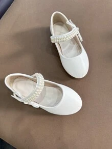 Girls' Shoes With Butterfly Crystal Button & Pearl, Elegant & Cute Flat Shoes, Non-Slip & Soft, Suitable For Girls Everyday Matching And Formal Dress