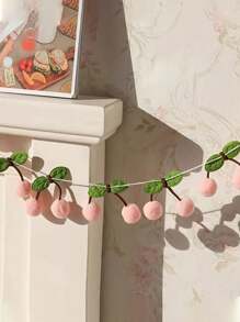 樱桃花环装饰，樱桃生日装饰绒球，樱桃毛绒球，DIY 穿线横幅，卧室墙壁装饰挂饰，节日派对房间和墙壁装饰 - 彩色 - 查看 5