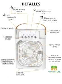 3 en 1 Ventilador, Humificador y Difusor, Ventilador Con Humificador, Portatil con 5 Difusores Luces LED, Ventilador Para Verano, Ideal Para la Oficina, Habitacion, Sala de Estar, Aire Acondicionado, Ventiladores con Humificador FS-1121 - Negro - Ver 6