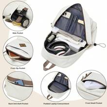 3pcs With Lunch Bag Pen Bag Women's Backpack 15.6-Inch Laptop Backpack Waterproof Men's Travel Backpack Cute Backpack, Solid Color Design Black Backpack - 米色 - 查看 3