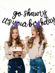 Happy Birthday Decorations, Go Shawty It's Your Birthday Banner, Hip-Hop Themed Flashing Happy Birthday Pull Flag, Suitable For Men And Women Birthday Party Supplies, Holiday Party Decoration Banners, Wedding Decorations, Spring Outdoor Decorations