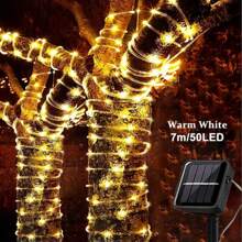 1 pieza Luces de cadena LED alimentadas por energía solar, 50/100/200 LED, luces de cuerda para exteriores, blanco cálido/blanco colorido, 8 modos de iluminación, decoración festiva DIY para Navidad/Halloween, jardín, cama elástica, árbol de Navidad, carpa de camping, voltaje máximo de 36V, sin batería, batería solar de níquel, no extraíble - Blanco cálido - Ver 13