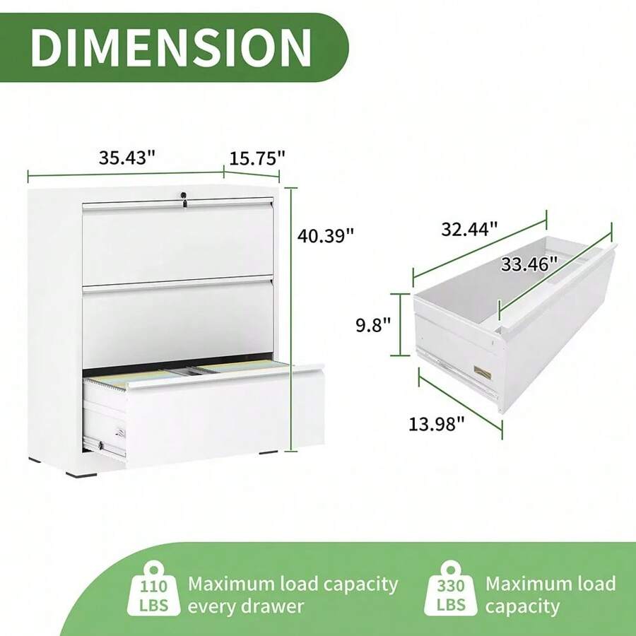Lockable White Metal Lateral File Cabinet - Home And Office Storage Organizer With Drawers - 3 個抽屜 - 查看 1