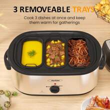 Sunvivi Electric Roaster Oven, Roaster With Removable 3-Bin Buffet Server, 24 QT Turkey Roaster Oven With 150-450°F Full-Range Temperature Control, Removable Pan & Rack, Stainless Steel, Silver - US A Type Plug(110-127V) - View 3