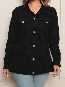Black Max Denim Jacket With Silver Buttons, Super Elegant Model - Negro - Ver 1