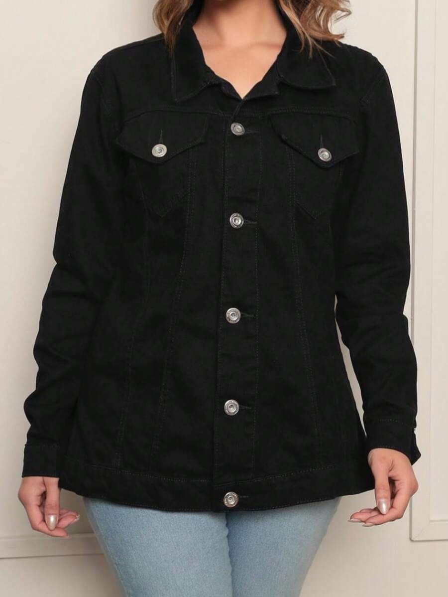 Black Max Denim Jacket With Silver Buttons, Super Elegant Model - Negro - Ver 1