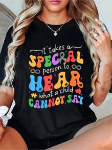 It Takes A Special Person To Hear What A Cannot Say T-Shirt, Printed Crew Neck T-Shirt For Women - Casual Crew Neck, Short Sleeve, Breathable 100% Cotton Top