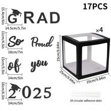 Balloon Boxes Grad So Proud Of You Graduations 2025 For Graduation Party Decorations Supplies For Indoor/Outdoor Home Door Decor 4 Pcs Black Balloon Transparent Boxes(NO Balloon, White And Black)