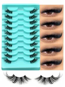 GROINNEYA 10 对半睫毛自然纤细假睫毛 3D 蓬松仿貂毛睫毛纤细猫眼睫毛化妆条睫毛、睫毛、睫毛、假睫毛 - 眼尾拉長款 - 查看 2