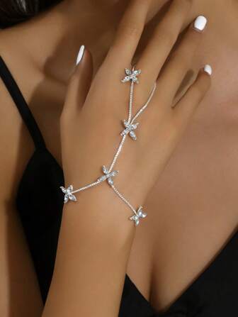 1 件简约奢华花卉设计全指链环，适合日常佩戴、派对和度假