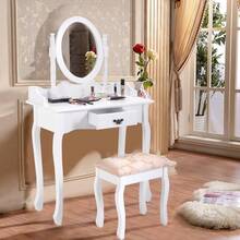 Vanity Table Set With Oval Mirror And Soft Cushioned Stool, Sturdy Wood Dressing Table With Drawers Storage Shelf, Removable Organizers, Bedroom Batoom Makeup Table For Girls Women (White) - Multicolor - View 3