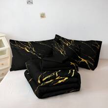 Juego de edredón de mármol negro de 8 piezas en una bolsa, tamaño Queen, juego de cama de mármol metálico dorado, juego de edredón de mármol negro y dorado - Negro - Ver 4