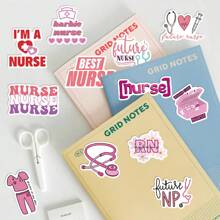 50 张粉色护士贴纸乙烯基美学贴纸剪贴簿、日记、保险杠、滑板、水瓶、卡通、安全帽、汽车贴纸和贴花 - 彩色 - 查看 9