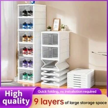 9 Stackable Folding Shoe Boxes With Doors - Dust-Proof Plastic Sneaker Storage Boxes, Space-Saving Storage For Entryway, Bedroom, Home And Dorm - White - View 1