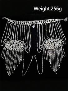 Fashionable Luxury Wedding Rhinestone Shoulder Chain, Multilayer Tassel Body Chain For Bridal Dress - Silver - View 5