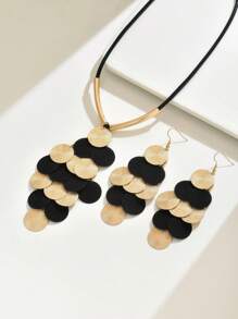 Bộ 3 chiếc/bộ bán chạy nhất khảm vân tay độc đáo sáng tạo theo phong cách châu Âu và châu Mỹ dự tiệc tua dài hoa tai & vòng cổ - Nhiều màu - Xem 3