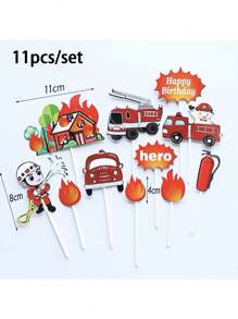 1pc Firefighter Cake Decoration Ornament Fire Extinguisher Water Gun Fire Truck Aerial Rescue Vehicle Baking Birthday Ornament Cake Decoration Inserts