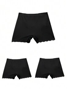 3 pièces Culottes taille moyenne style européen et américain pour femmes, culottes à taille basse avec bord ondulé soulevant les fesses, shorts de sécurité anti-frottement, sous-vêtement de base