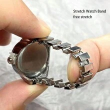 1 件时尚个性化水钻不锈钢表圈，多色数字手指手表，带可调节表带，适合男女，日常佩戴，派对，节日，创意礼物 - 彩色 - 查看 8