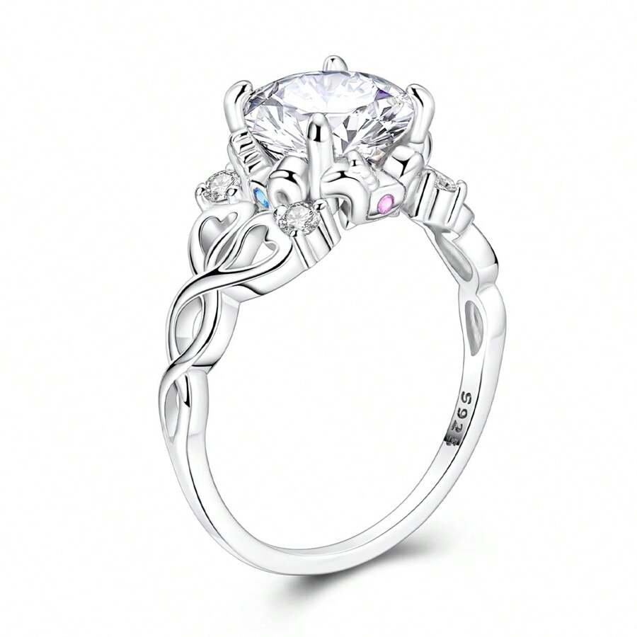 闪亮旋转木马爱心戒指 - 925 纯银奢华戒指，具有双重象征意义，是女性周年纪念、订婚、情人节礼物的精美珠宝 - 旋轉木馬愛心戒圈 - 查看 1