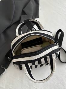 New Striped Luxury High-End Versatile Women Handbag - Black - View 8