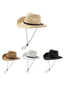 1 Stück unisex Panama Hut, mit Gürtel, Strohhut, Cowboyhut, Strandhut - Hut - Übersicht 1