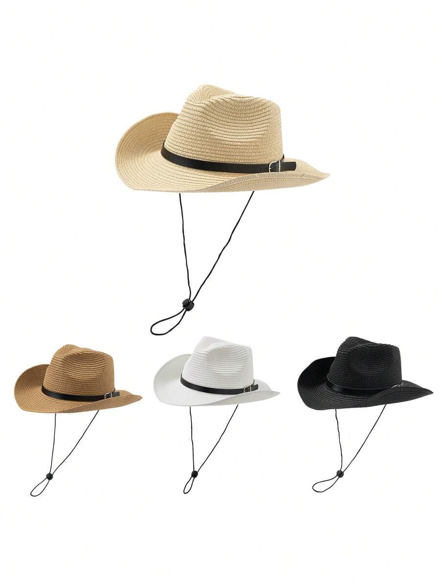1 Stück unisex Panama Hut, mit Gürtel, Strohhut, Cowboyhut, Strandhut - Hut - Übersicht 1