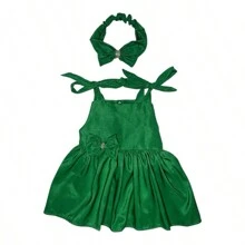 Children's Aninha Dress With Tiara/Turban//Red/Headband/Girl/Christmas/Summer/Christmas/New Year's Eve - màu xanh lá - Xem 6