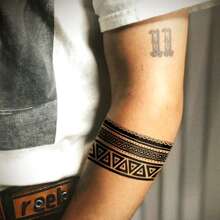 JKCODE TATTOO 双用途臂带纹身 - 黑色 - 男女/情侣几何图案临时纹身带，持久 3-7 天 - 黑色 - 查看 5