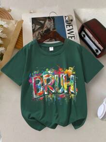 Camisetas de cuello redondo con estampado de lema para niños preadolescentes, camiseta casual de primavera y verano, tops suaves