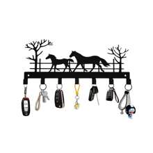 Metal Key Holder For Wall, Metal Key Organizer Wall Decorative With 7 Hooks, Black Wall Mount Key Holder For Entryway Front Door Hallway Office (Horse) Gifts Birthday Graduation