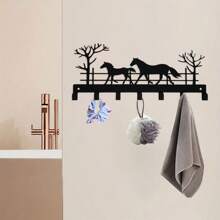 Metal Key Holder For Wall, Metal Key Organizer Wall Decorative With 7 Hooks, Black Wall Mount Key Holder For Entryway Front Door Hallway Office (Horse) Gifts Birthday Graduation