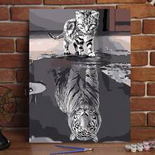 Diy Acrylic Paint Made From Digital Oil Painting Kit For Adults - Frameless 16x20 Inch, Kitten And White Tiger Design, Crease-Free Roll Color Printed Canvas, Complete With Paint And Paintbrush, Perfect For Beginners, Suitable For Home Wall Decoration, Digital Fill Color Relief Crafts