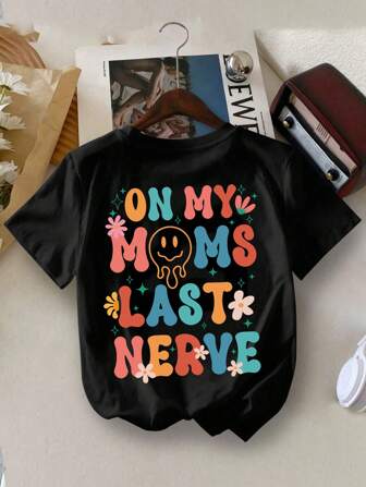 Young Girl's Slogan Print Round Neck Short Sleeve Tee Spring And Summer Casual T Shirt For Young Girl