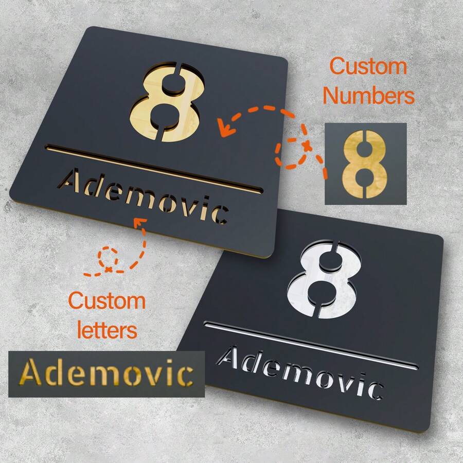 1 件，定制激光切割亚克力门牌号牌，门牌 - 现代 3D 浮雕设计，金色、银色或黑色，适用于户外街道地址和家居装饰、办公室 - 彩色 - 查看 1