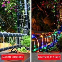 1 pieza Luces de cadena LED alimentadas por energía solar, 50/100/200 LED, luces de cuerda para exteriores, blanco cálido/blanco colorido, 8 modos de iluminación, decoración festiva DIY para Navidad/Halloween, jardín, cama elástica, árbol de Navidad, carpa de camping, voltaje máximo de 36V, sin batería, batería solar de níquel, no extraíble - Blanco cálido - Ver 7